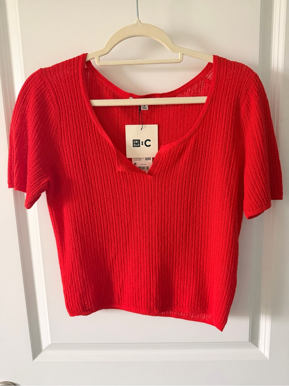 Uniqlo Red Ribbed Short-Sleeve Crop Top